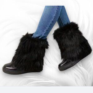 Black Faux Fur Boot Covers Leg Warmers